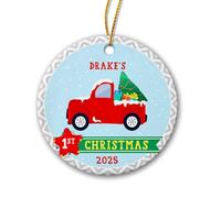 Le Premier Anniversaire De Red Truck Baby Pendentif De Noël Céramique Décoration De Noël A Suspendre avec Ficelle Ornement Suspendu pour Festival Salon Mariage