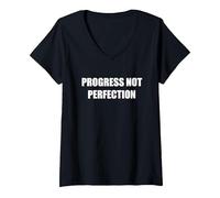 Le progrès, Pas la Perfection T-Shirt avec Col en V, Femme, Noir, M