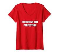 Le progrès, Pas la Perfection T-Shirt avec Col en V, Femme, Rouge, XXL