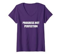 Le progrès, Pas la Perfection T-Shirt avec Col en V, Femme, Violet, XL