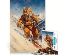 Le Puzzle Vintage du Chat Skieur pour Adolescents, 1000 pièces, activité à la Maison pour stimuler la mémoire, Motif à Assembler, Cadeau Parfait 50x75cm