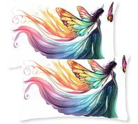 Le Rainbow Housse de Coussin 30 x 50 cm Lot de 2 en Velours Exterieur Coussin Couvre, avec Fermeture éclair Invisible Les Fées Taie d’Oreiller pour Maison Salon Chambre Décoration D'intérieur j0l-95