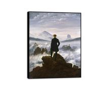 Le randonneur au-dessus de la mer de brouillard Caspar David Friedrich Impression sur toile Reproduction sur toile Tableau célèbre pour décoration murale salon et chambre40x30cm(16x12in)Cadre noir