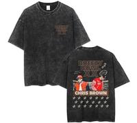 Le Rappeur Chr-is Brown Tour T-Shirt Lavé Rétro T-Shirt À La Mode Hip Hop pour Hommes en Coton Rétro À Manches Courtes (Black6,TG)