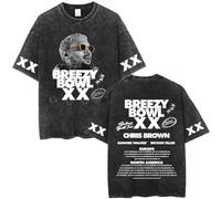 Le Rappeur Chr-is Brown Tour T-Shirt Lavé Rétro T-Shirt À La Mode Hip Hop pour Hommes en Coton Rétro À Manches Courtes (Black2,Grand)