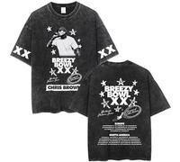 Le Rappeur Chr-is Brown Tour T-Shirt Lavé Rétro T-Shirt À La Mode Hip Hop pour Hommes en Coton Rétro À Manches Courtes (Black1,3TG)