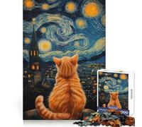 Le Regard étoilé du Chat Puzzle Difficile pour Adultes 1000 pièces Détente et Relaxation Bords Nets Idée Cadeau de Noël (38x52cm)