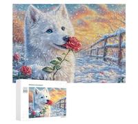 Le Renard Blanc sur Le Rocher dans Les Montagnes étoilées Puzzle 300 Pièces pour Adultes Activité Relaxante Réduction du Stress Cadeau pour Bien-être 300 PCS