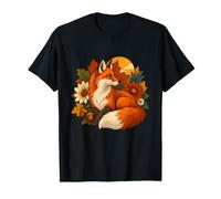 Le Renard Rouge Repose à côté d'une grappe de Feuilles d'automne T-Shirt