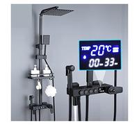 Le Robinet De Douche Thermostatique De Chrome Noir Place Le Système De Douche En Laiton De Mélangeur De Douche De Salle De Bains D'affichage Numérique, Ensemble De Douche De Pluie(Chrome-4Ways)