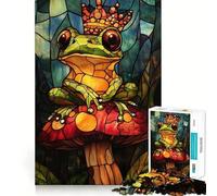 Le Roi Grenouille en Vitrail Puzzle 1000 Pièces pour Adolescents Jeu de Réflexion Simple et Amusant Motifs Découpés avec Précision Père Noël Vœux 38x26cm