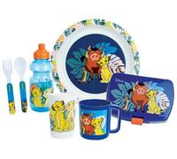 LE ROI LION LOT VAISSELLE POUR ENFANT AVEC 1 VERRE 220 ML, 1 ASSIETTE Ø 22 CM, 1 MUG 350 ML, 1 GOURDE 350 ML, 1 BOITE GOUTER ET 2 COUVERTS H.13.5 CM - VAISSELLE REUTILISABLE