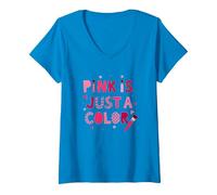 Le Rose est Juste Une Couleur : Art typographique ludique T-Shirt avec Col en V, Femme, Saphir, XXL
