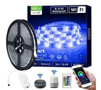 LE Ruban LED Connecté WIFI 5M 24W Étanche IP65, RGB 5050 16 Millions de Couleurs, Bande LED Adjustable Découpable avec Minuterie et Télécommande, Compatible avec Alexa, Google Home, Smartphone APP