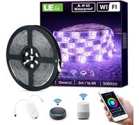 LE Ruban LED Connecté WIFI 5M 24W Étanche IP65, RGB 5050 16 Millions de Couleurs, Bande LED Adjustable Découpable avec Minuterie, Compatible avec Alexa, Google Home, Smartphone APP
