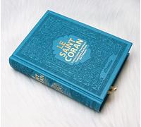 Le Saint Coran en arabe + Transcription phonétique (de l'arabe) et Traduction des sens en français - Edition de luxe (Couverture cuir colorée bleu-turquoise dorée)