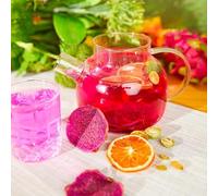 Le Savoureux Détox ;100% de fruits naturels, sans additif ni conservateur, Ingrédients : fruit du dragon, citron, pomme, et lime