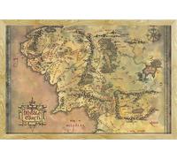 Le Seigneur des Anneaux - Poster - Carte de la Terre du Milieu + Wechselrahmen, Shinsuke® Maxi MDF Buche, Acryl-Scheibe