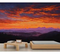 Le soleil couchant et la lueur pourpre du soir Décoration murale 3D autocollante, idéale pour chambre, salle de bain et salon. Papier peint décoratif. 250x195cm (non autocollant)