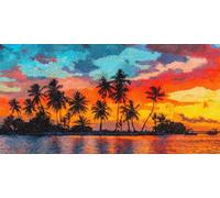 Le Soleil Diamond Painting Enfant, Paysage Diamond Painting, Peinture Diamant Kit Complet, Full Drill Cristal Point De Croix Fabrication De MosaïQues Artisanat, Cadeaux DéCoratif Femme 50x25cm T-Z474