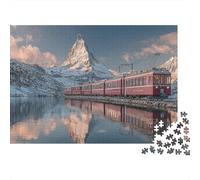 Le Sommet enneigé emblématique de la Suisse 1000pcs (75x50cm) Puzzle pour Adultes - Train Rouge,Jouet De DIY