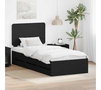 Le sommier à lattes moderne avec tiroir noir 90x200 cm, fabriqué à partir de matériaux à base de bois, offre un espace de rangement caché et un cadre robuste