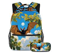 Le style rencontre la fonction, sac à dos avec trousse à crayons, le lot de 2 sacs d'école idéal pour enfants, garçons, filles, adolescents, chauve-souris mignonne, multicolore, B:29.4x20x40cm\