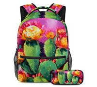Le style rencontre la fonction, sac à dos avec trousse à crayons, le sac d'école idéal pour garçons, filles, adolescents, fleurs de cactus roses, multicolore, B:29.4x20x40cm P:19x7.5x3.8cm, Sacs à