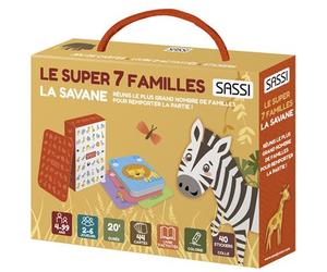 Le super 7 familles. La savane + jeu de cartes + 40 stickers - Valentina Bonaguro - Sassi - Boîte ou accessoire - Jeux livres objets