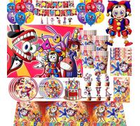 Le Superbe Kit de Décoration Anniversaire Thème Cirque Numérique : Vaisselle, Gobelets, Assiettes, Serviettes, Ballons, Bannière, Toile de Fond, Sacs Cadeaux et Fournitures de Fête 10pcs 7inch plates