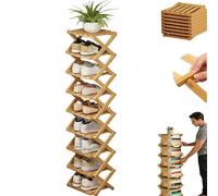 Le Support en Bambou à 9 Niveaux sans Assemblage, Organisateur de Chaussures étroit Vertical Pliable, Rangement Peu encombrant, Support en Bambou Naturel Robuste pour entrée, Placard et Petits Nature