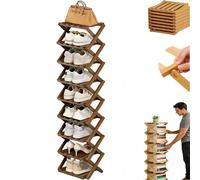 Le Support en Bambou à 9 Niveaux sans Assemblage, Organisateur de Chaussures étroit Vertical Pliable, Rangement Peu encombrant, Support en Bambou Naturel Robuste pour entrée, Placard et Petits Brown