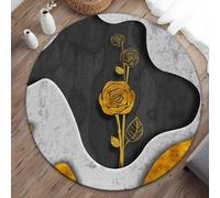 Le Tapis Salon Chambre à Coucher Tapis De Sol Non Perdants Abstrait Or Noir Représentant des Roses Facile à Nettoyer Résistant à La Décoloration Tapis Doux Modernes, Black Gold, ø 80 cm
