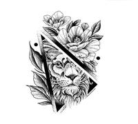 Le Tatouage Temporaire Lion Et Fleurs Dure Jusqu’à 15 Jours, Autocollant Semi-permanent Imperméable Autocollants longue durée