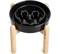 LE TAUCI Gamelles surélevées en céramique pour chien - 3 tasses - Avec support en bois - Pour chiens de taille moyenne et grande - Alimentation lente - Puzzle - Tête de mort - Noir