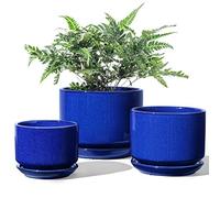 LE TAUCI Lot de 3 Pot de Fleur Interieur, 11+13+17 cm Pot de Fleur avec Trou de Drainage et Soucoupe Intégrée, Design Moderne Jardinière pour la Maison et Le Bureau, Idée Cadeau Maman, Bleu Saphir