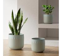 LE TAUCI Lot de 3 Pots de Fleurs en Céramique, 15+17+21 cm Pot de Fleur Interieur avec Trou de Drainage, Cylindre Moyen pour Plantes d’intérieur, Gris Bleu