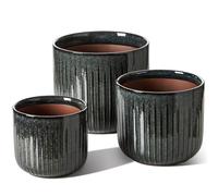 LE TAUCI Lot de 3 Pots de Fleurs en Céramique, 15+17+21 cm Pot de Fleur Interieur avec Trou de Drainage, Cylindre Moyen pour Plantes d’intérieur, Brun Olive