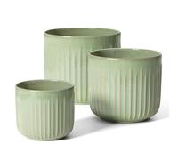 LE TAUCI Lot de 3 Pots de Fleurs en Céramique, 21cm +17cm + 14 cm Pot de Fleur Interieur avec Trou de Drainage, Cylindre Moyen pour Plantes d’intérieur, Vert émaillé