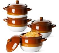 LE TAUCI Lot de 4 bols à soupe à l'oignon français avec couvercle, 650 ml, passent au four, bols à soupe en céramique avec poignées pour soupe, chili, ragoût de bœuf, céréales, tartes