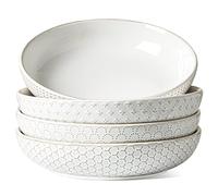LE TAUCI Lot de 4 grands bols à pâtes de 1,2 l - Assiette de service en céramique gaufrée pour fruits, nouilles, dîner, cadeau de pendaison de crémaillère - 22,9 cm - Blanc arctique