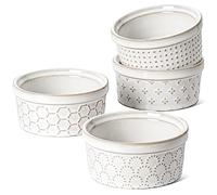 LE TAUCI Lot de 4 ramequins de 118 ml pour crème brûlée, gâteau de lave, pudding, soufflé, petits bols à sauce, plats de cuisson en céramique - 9,7 cm, blanc arctique