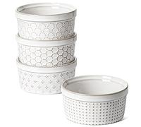 LE TAUCI Lot de 4 ramequins de 236ml pour crème brûlée, gâteau de lave, pudding, soufflé, tarte en céramique, passent au four, 10,9 cm, blanc arctique