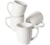 LE TAUCI Lot de 4 tasses à café en céramique de 355 ml (pratiques), tasses compactes en relief de 8,6 cm pour expresso, latte, thé, cacao, cappuccino et moka, pour pendaison de crémaillère, mariage