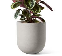 LE TAUCI Pot de Fleurs 20 cm, Pot en Céramique avec Trou de Drainage et Bouchon en Caoutchouc, Jardinière d'Intérieur pour Herbes et Petites Plantes, Pot Cylindrique pour Maison et Bureau, Gris