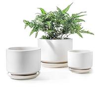 LE TAUCI Pot de Fleurs en Céramique, 11+13+17 cm, Lot de 3, Pot avec Trou de Drainage et Soucoupe, Pot d’Intérieur avec Tapis en Maille, Cadeau pour Maman/Mère, Blanc