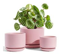 LE TAUCI Pot de Fleurs en Céramique, 11+13+17 cm, Lot de 3, Pot avec Trou de Drainage et Soucoupe, Pot d’Intérieur avec Tapis en Maille, Cadeau pour Maman/Mère, Rose