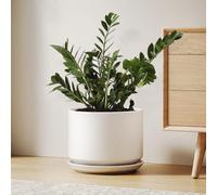 LE TAUCI Pot de Fleurs en Céramique 25 cm, Pot de Fleurs avec Soucoupe Intégrée et Trou de Drainage, Jardinière Moderne au Style Minimaliste, Finition Mate pour Plantes d'Intérieur, Blanc