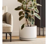 LE TAUCI Pot de Fleurs en Céramique, Pot de Fleurs / Cache-Pot 30 cm avec Soucoupe et Trou de Drainage, Pots de Fleurs d’Intérieur pour Maison et Bureau, Blanc