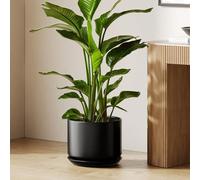 LE TAUCI Pot de Fleurs en Céramique, Pot de Fleurs / Cache-Pot 30 cm avec Soucoupe et Trou de Drainage, Pots de Fleurs d’Intérieur pour Maison et Bureau, Noir